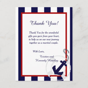 Navy Blue Anchor 4x5 Flat Wedding Thank You Card