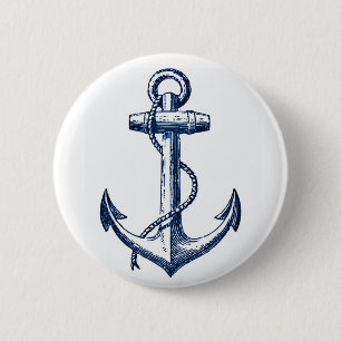 Navy Blue Anchor 6 Cm Round Badge