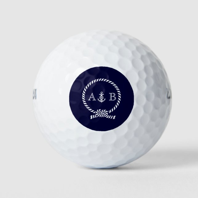 Navy Blue Anchor and Rope Monogram Golf Balls (Front)