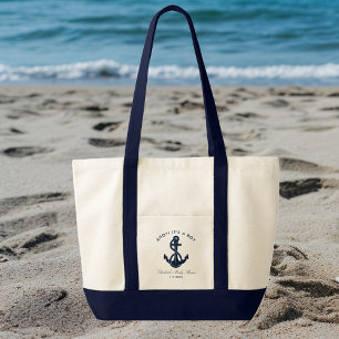 Navy Blue Anchor Baby Shower Personalised Tote Bag