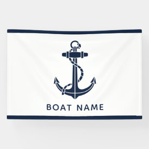 Navy Blue Anchor Boat Name Nautical Custom Banner