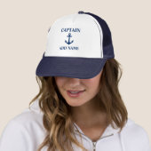 Navy Blue Anchor Captain Add Name or Boat Name Trucker Hat (In Situ)