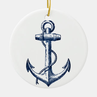 Navy Blue Anchor Ceramic Tree Decoration