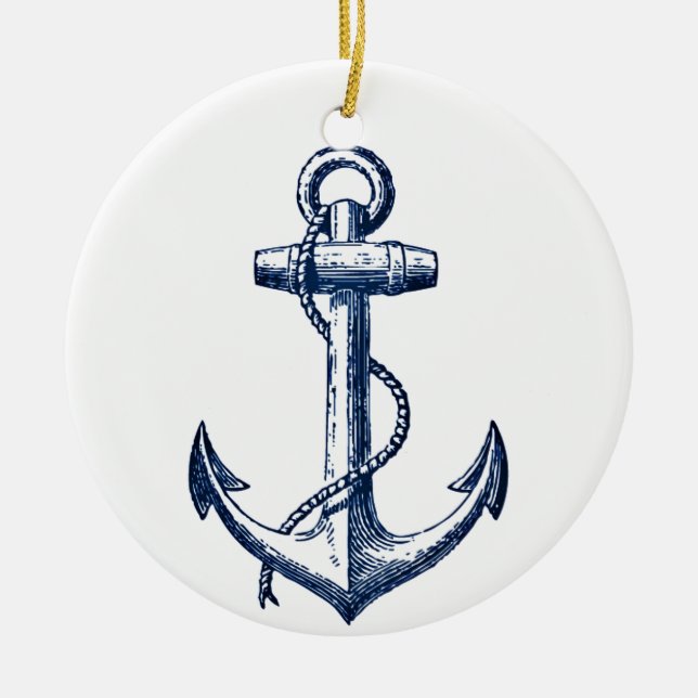 Navy Blue Anchor Ceramic Tree Decoration (Front)