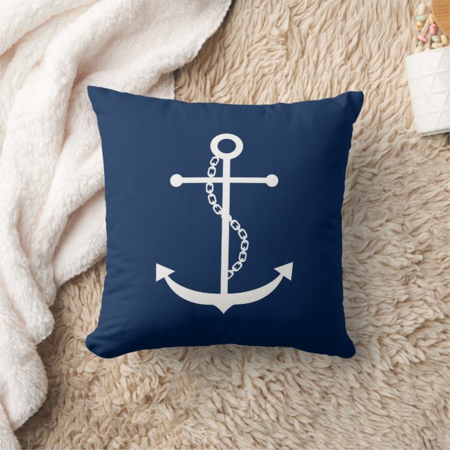 Navy Blue Anchor Cushion (Blanket)