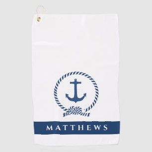 Navy Blue Anchor Custom Monogram Golf Towel