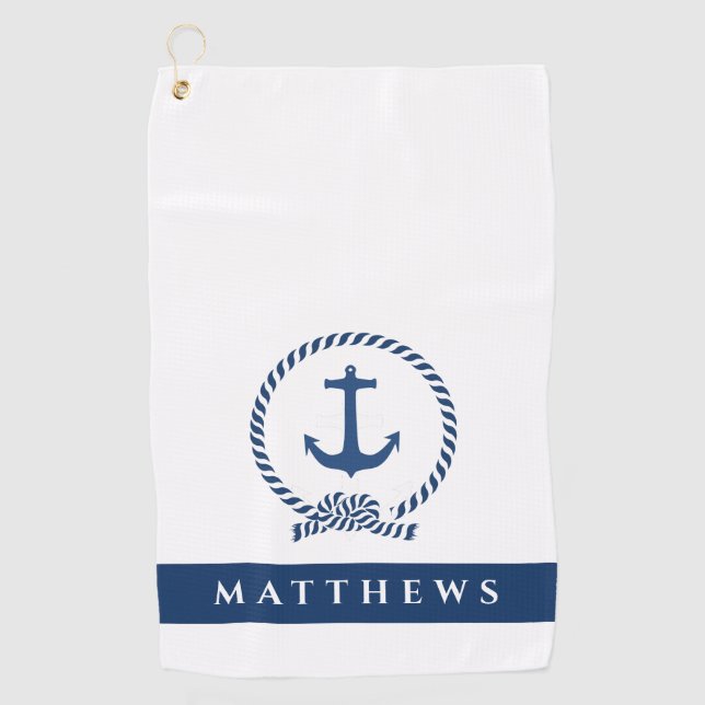 Navy Blue Anchor Custom Monogram  Golf Towel (Front)