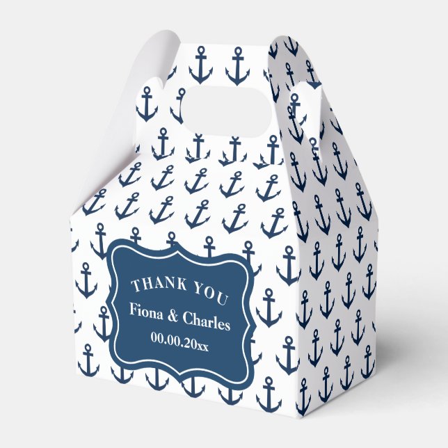 Navy blue anchor custom nautical wedding party favour box (Front Side)