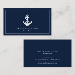 Navy Blue Anchor Elegant Nautical Simple Business Card