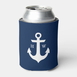 Navy Blue Anchor Monogrammed Can Cooler