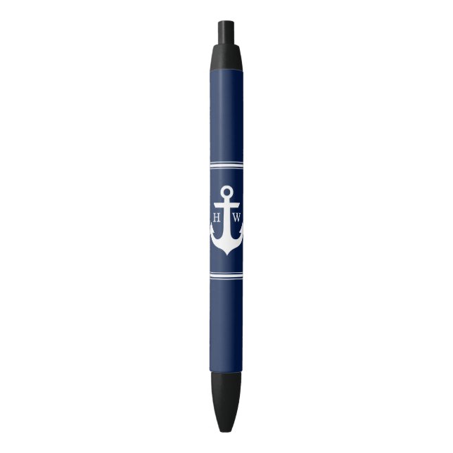 Navy Blue Anchor Monogrammed Ink Pen (Front Vertical)