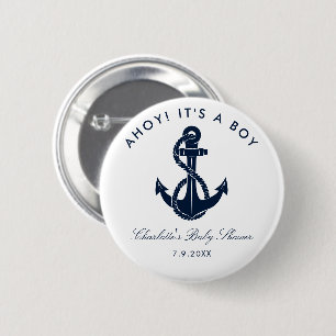 Navy Blue Anchor Nautical Baby Shower Custom 6 Cm Round Badge