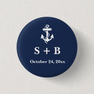Navy Blue Anchor Nautical Beach Ocean Wedding 3 Cm Round Badge
