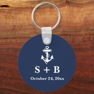 Navy Blue Anchor Nautical Beach Ocean Wedding Key Ring