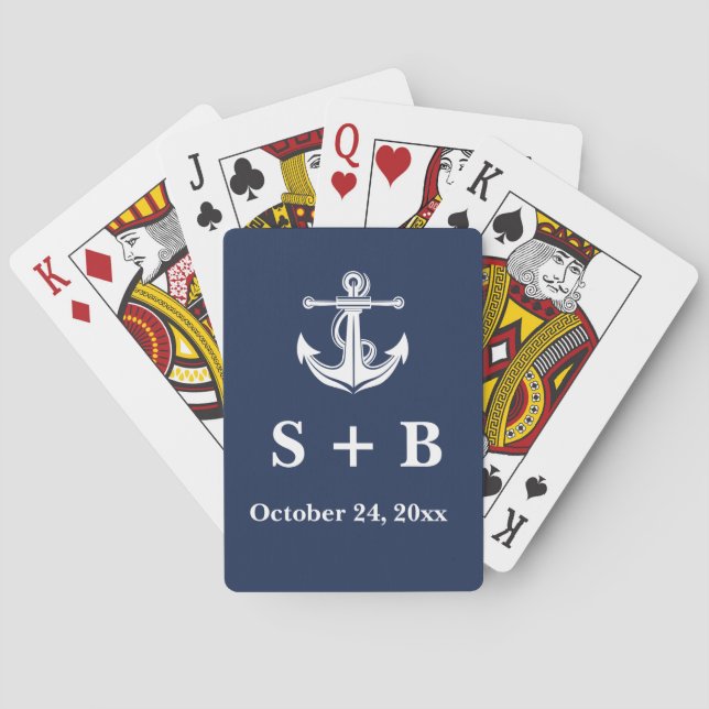 Navy Blue Anchor Nautical Beach Ocean Wedding  Playing Cards (Back)