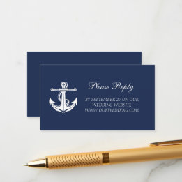 Navy Blue Anchor Nautical Beach Wedding Enclosure Card
