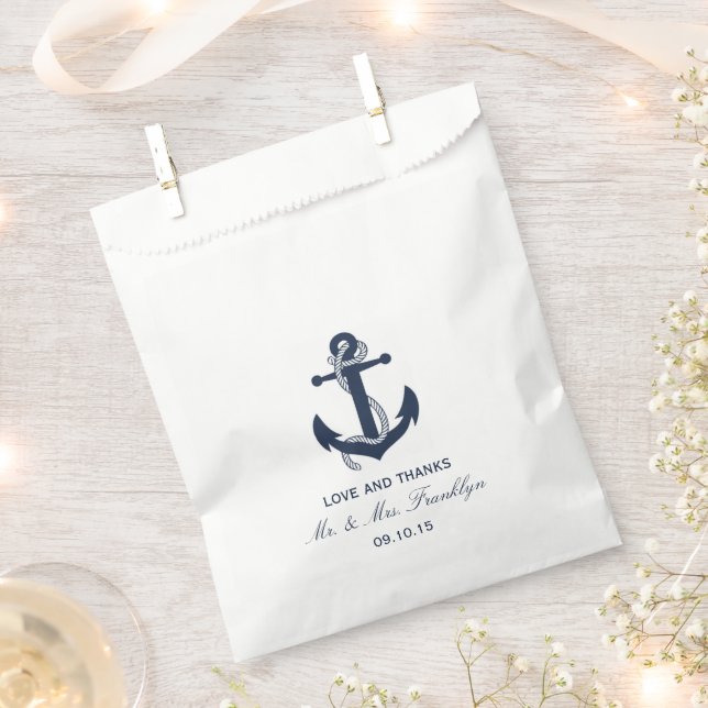 Navy Blue Anchor Nautical Beach Wedding Favour Bag (Clipped)