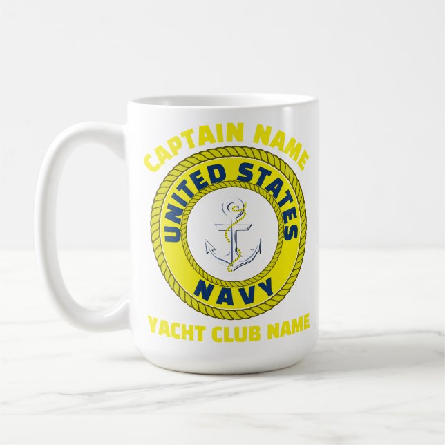 Navy blue Anchor nautical captain sailing summer  Coffee Mug (Left)