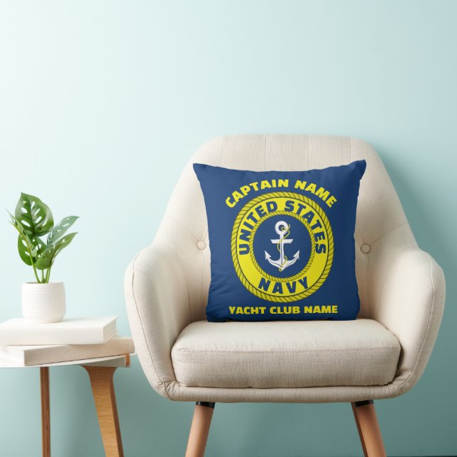 Navy blue Anchor nautical captain sailing summer  Cushion (Chair)