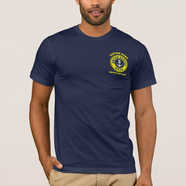 Navy blue Anchor nautical captain sailing summer  T-Shirt (Front)