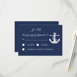 Navy Blue Anchor Nautical Elegant Summer RSVP