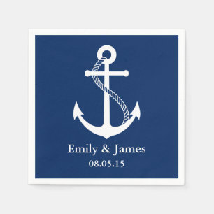 Navy Blue Anchor Nautical Wedding Napkin