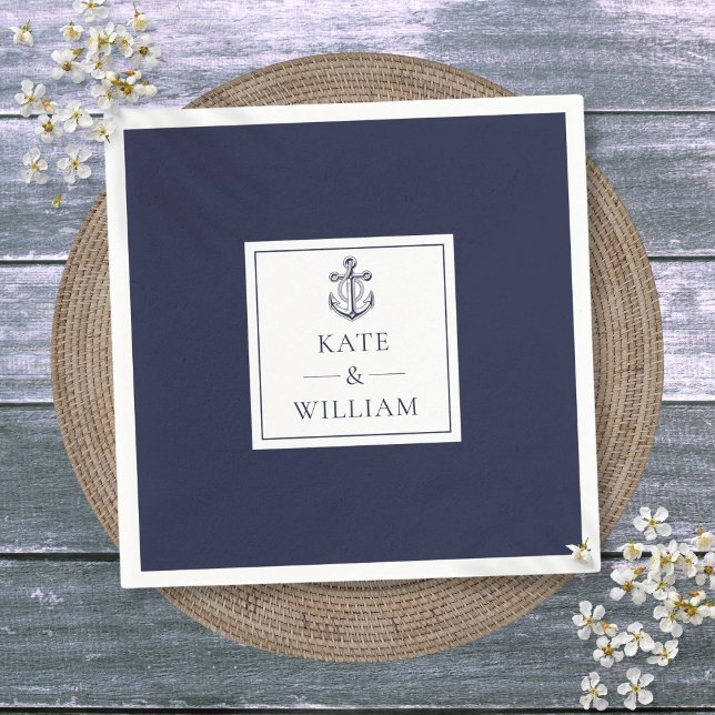Navy Blue Anchor Nautical Wedding Napkin (Navy Blue Anchor Nautical Wedding Napkins)