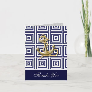 Navy Blue anchor nautical wedding thank you Card
