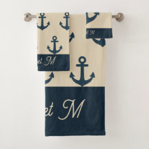 Navy Blue Anchor on Beige Coastal Decor
