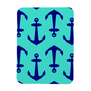 Navy Blue Anchor On Turquoise Coastal Decor Magnet
