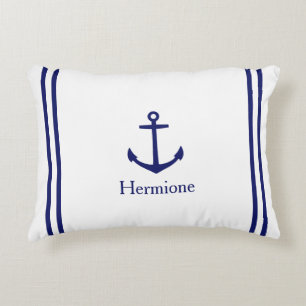 Navy Blue Anchor on White Personalised Decorative Cushion