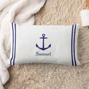 Navy Blue Anchor on White Personalised Lumbar Cushion