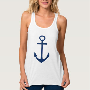 Navy Blue Anchor on White Singlet