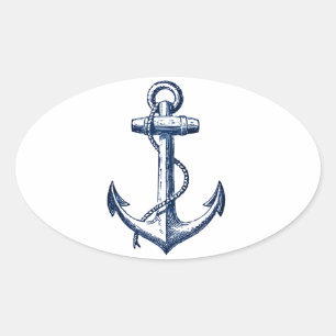 Navy Blue Anchor Oval Sticker