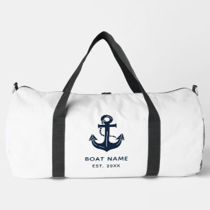Navy Blue Anchor Personalised Boat Name Duffle Bag