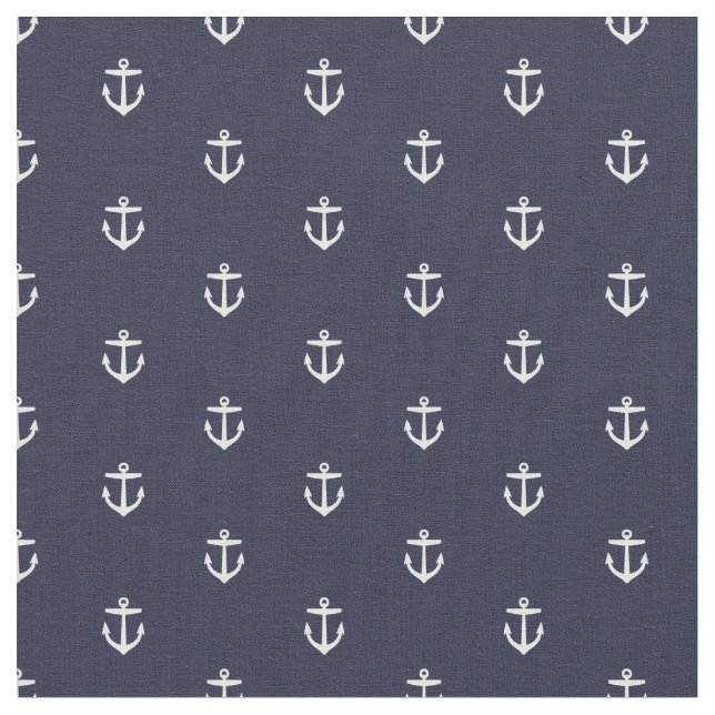 Navy Blue Anchor Print Fabric (Close Up)