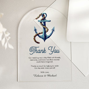 Navy Blue Anchor Rope Nautical Wedding Thank You Acrylic Invitations