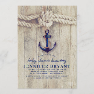 Navy Blue Anchor Rustic Nautical Baby Shower Invitation