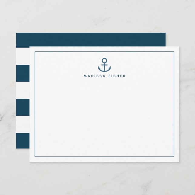 Navy Blue Anchor Stationery Note Card (Front/Back)
