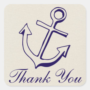 Navy Blue Anchor Tan Thank You Nautical Wedding Square Sticker