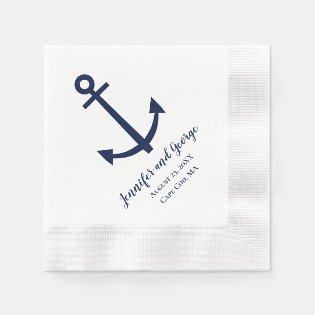Navy Blue Anchor Wedding Napkins (Front)