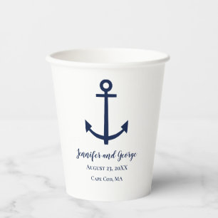 Navy Blue Anchor Wedding Paper Cups Party Goods