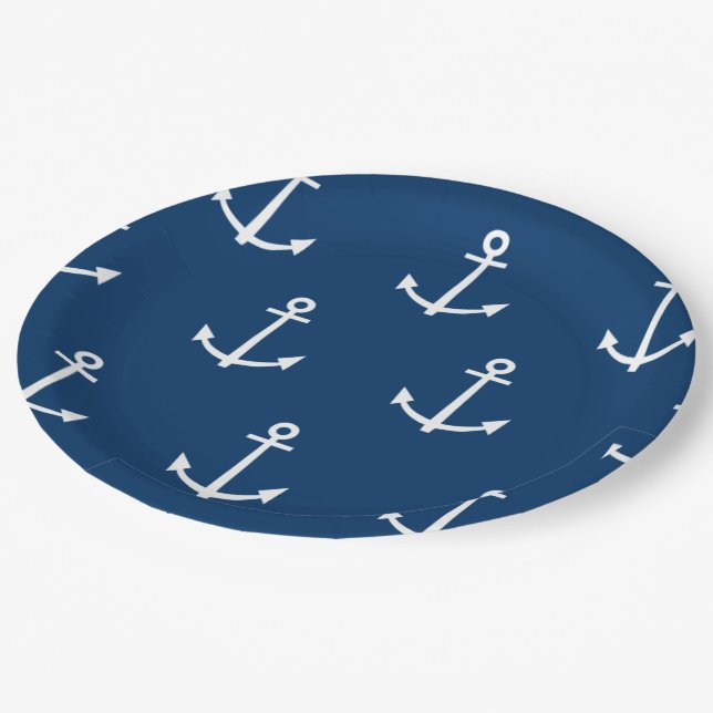 Navy Blue Anchors Pattern 1 Paper Plate (Angled)