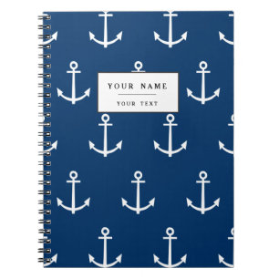 Navy Blue Anchors Pattern 1 Spiral Notebook