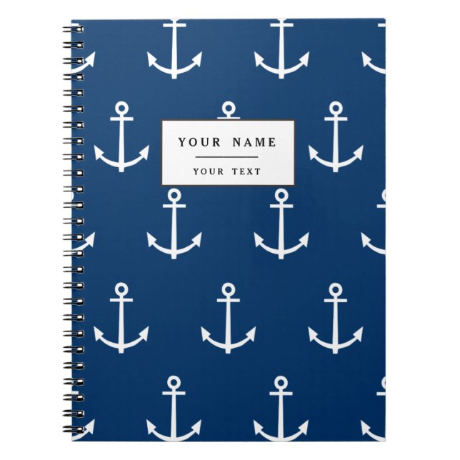 Navy Blue Anchors Pattern 1 Spiral Notebook (Front)