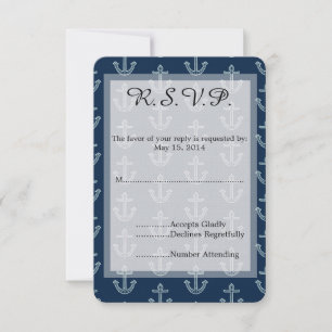 Navy Blue Anchors Wedding RSVP Card