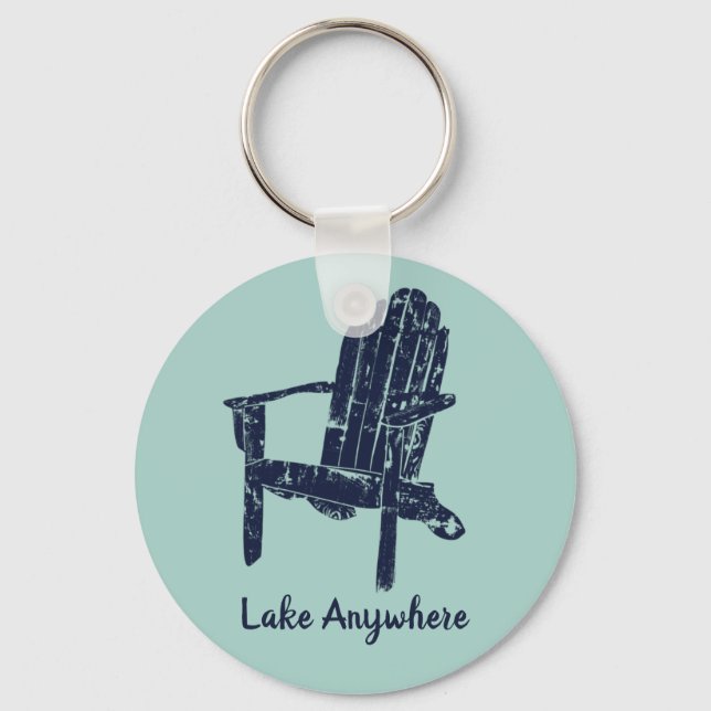 Navy Blue and Aqua Adirondack Chair Personalised Key Ring (Front)