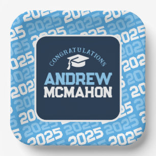 Navy Blue and Baby Blue Personalised Graduation Paper Plate