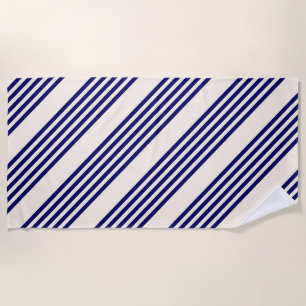 Navy blue and beige five stripes pattern beach towel
