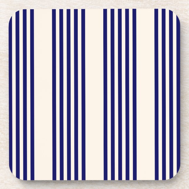 Navy blue and beige five stripes pattern coaster (Front)